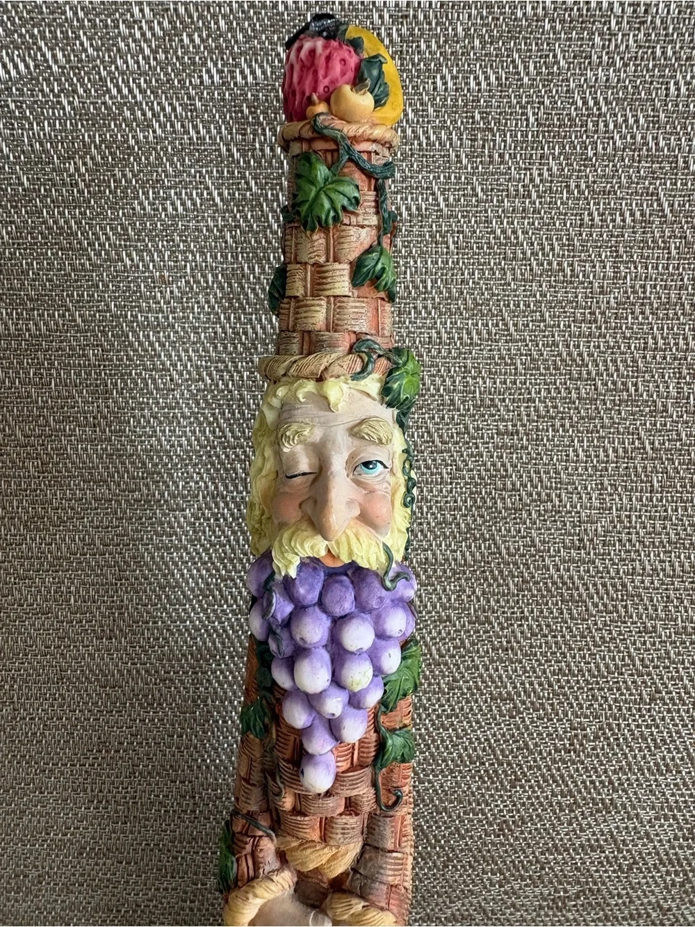 Vintage Bacchus Greenman  Hand Painted Resin Fruit Wine Grapes Harvest 12” Tall